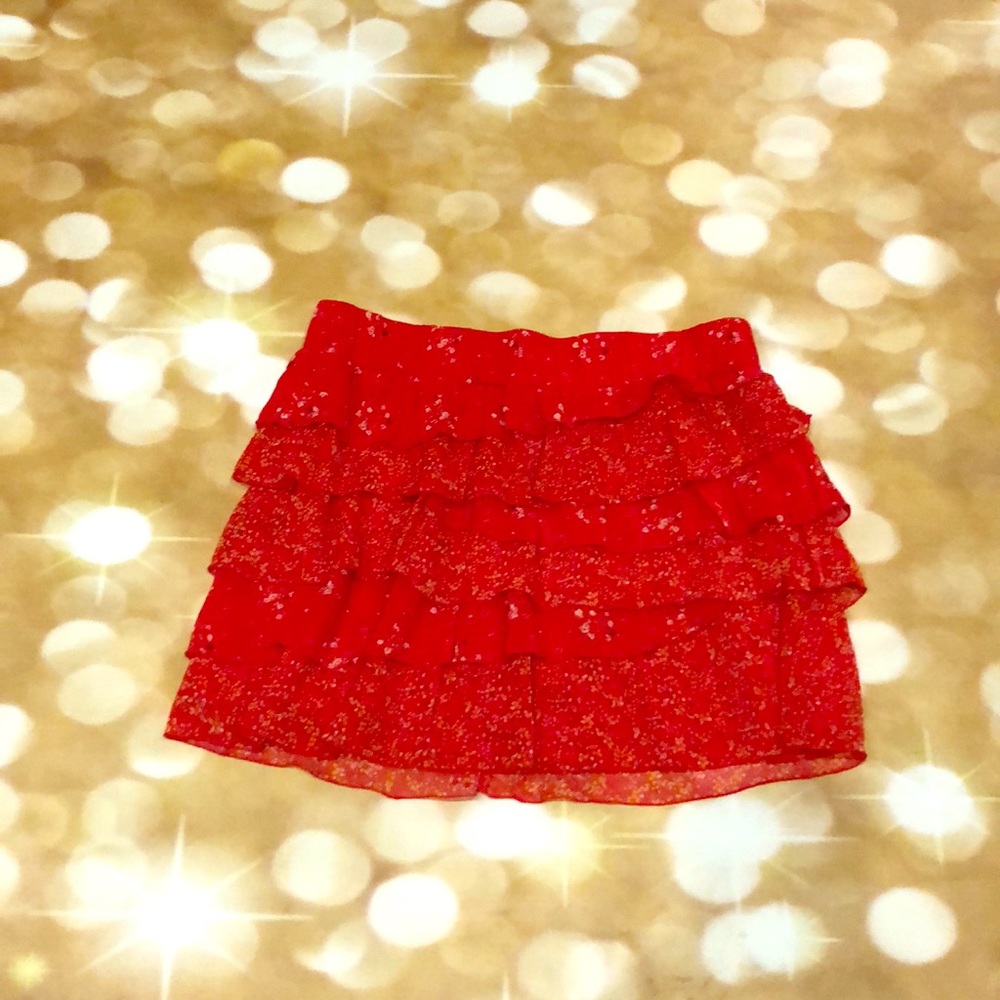 Red floral ruffle skirt. Old Navy